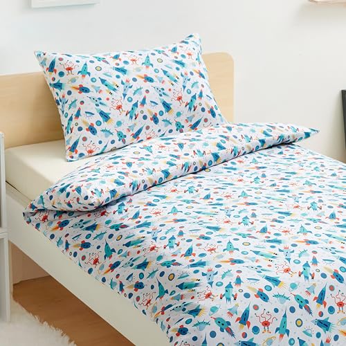 Amazon Basics Reversible Microfibre Cot Bed Duvet Cover Set, 100 x 135 cm & 1 Pillowcase 40 x 60 cm, Cosmic Adventure