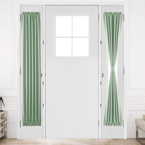 DWCN French Door Curtains ??? Rod Pocket Thermal Blackout Curtain for Doors with Glass Window, Kitchen and Patio Doors for Privacy, 12 X 72 Inches Long, 1 Curtain Panel with Tieback, Bean Green