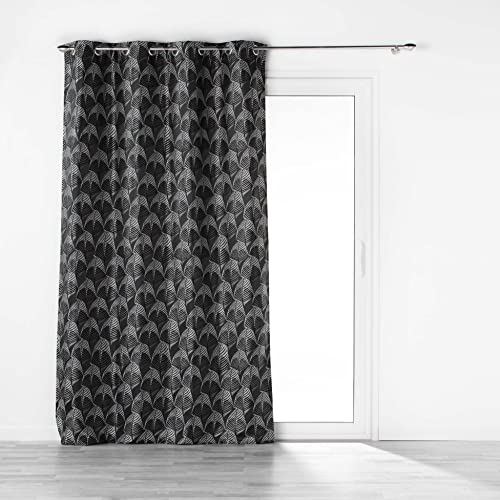 Douceur d'Intérieur, Eyelet Curtain 140 x 260 cm Black Jacquard Floriani