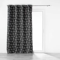 Douceur d'Intérieur, Eyelet Curtain 140 x 260 cm Black Jacquard Floriani