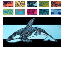 Nova Blue Orca (34 X 63) – Navy & Blue Colorway with Tropical Whale Design Travel Beach Towel Made from 100% Cotton – Vibrant Colorful Blanket Towel – Extra Large