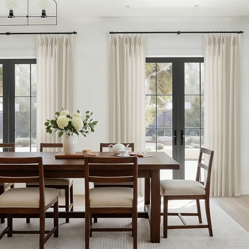 Linen Sheer Curtains 300cm Long for Living Room Dining Room Pleated Drape with Hooks Rings Back Flap Extra Long Grey Oatmeal Beige Light Filter