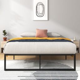 Zinus Lorelai Double Bed Frame - 4ft6 (135 x 190 cm) - 14.2'' Height - Metal Bed Base with Steel Slat Support - Storage Space Underneath - Easy Assembly - Black