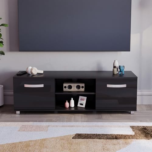 Vida Designs Cosmo TV Unit 2 Door Modern Gloss Matte MDF Living Room Cabinet Media Stand Furniture Black 120cm