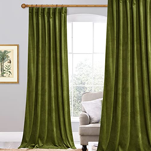 StangH Olive Green Curtains for Dining Room W52 x L102 inches 1 Panel - Spring Elegant Velvet Window Panels, Heavy Thick Privacy Assurance Curtain Drapes for Guest Room, Cottage, Back Tab