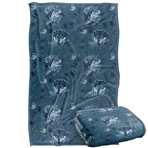 Jq Licensing - Cf-Jp Wolf Howl Moon Pattern Silky Touch Super Soft Throw Blanket 91 x 147 Cm