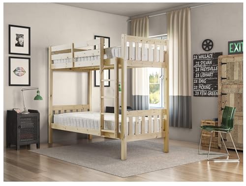 STRICTLY BEDS&BUNKS Cypress Short Bunk Bed with Sprung Mattresses (15 cm), 2ft 6 x 5ft 9 Single