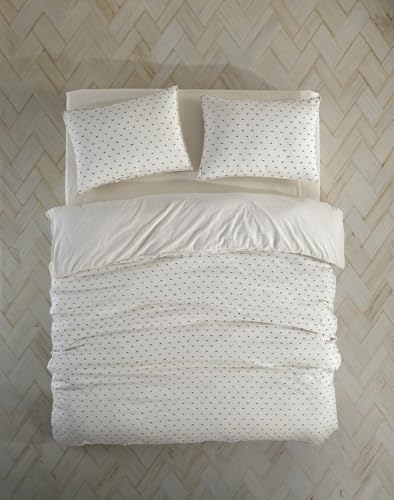 Nuit Des Rêves Ranforce Single XXL Quilt Cover Set, 100% Cotton, 155 x 220 cm Duvet & 80 x 80 cm Pillow Case, Cream & Black, Machine Washable at 40°C, Soft & Durable