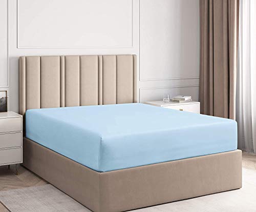 Family Bedding King Size Fitted Sheet - Brushed Jersey Cotton, Deep Fit, Soft and Breathable Blue Bed Sheet Cover for King Size Mattresses (King, Blue)