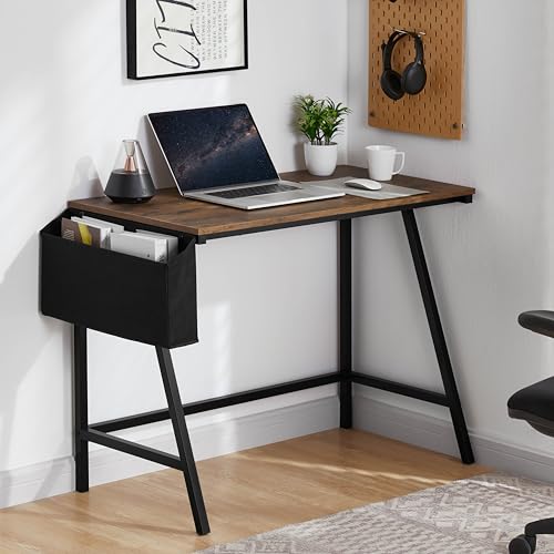Vida Designs Brooklyn 112cm Small Computer Desk With Storage Home office Writing Table Modern Industrial Style Workstation (Dark Wood)