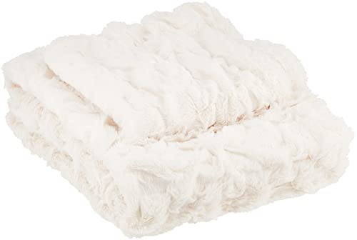 "Comfort Spaces Ruched Faux Fur Plush 3 Piece Throw Blanket Set Ultra Soft Fluffy with 2 Square Pillow Covers, 50""x60"", Ivory"