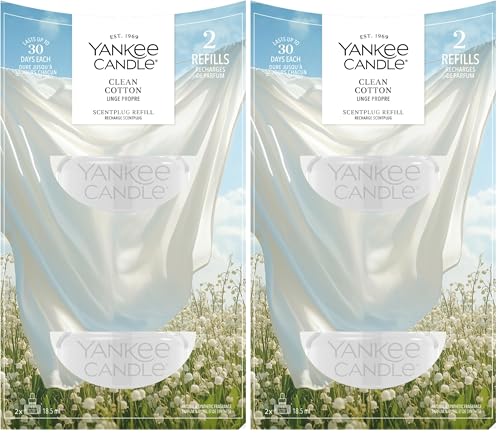 Yankee Candle Scent Plug Refill - Clean Cotton - for Small to Medium Spaces - Long-Lasting Fragrance (Pack of 2)