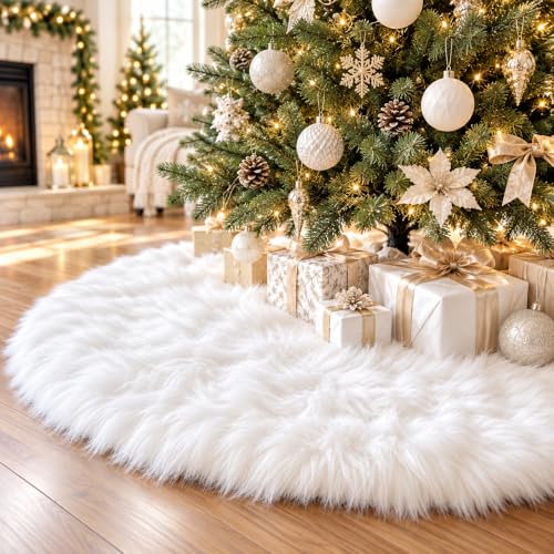 AISENO 60 Inch Christmas Tree Plush Skirt Decoration for Merry Christmas Party Faux Fur Christmas Tree Skirt Decorations