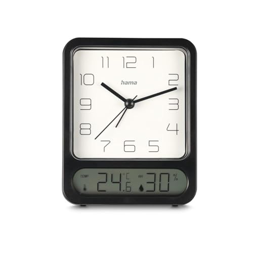 Hama Pag Alarm Clock, with Thermometer/Hygrometer, Non-Ticking, Black