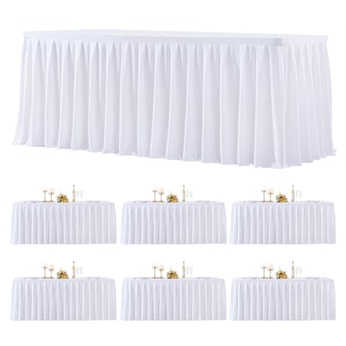 6 Pack White Rectangle Tablecloth 6 FT Stretch Spandex Fitted Table Cloth for 6 Foot Rectangle Tables Banquet Tablecloths Wrinkle Free Table Cover Stitch Ruffle Table Skirt for Party Wedding Birthday