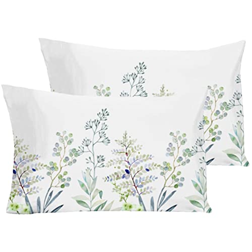 "YIYEA Pillow Cases Queen Size Set of 2, Ultra Soft Double Brushed Microfiber Pillowcases Queen, Floral Bed Pillow Covers, Fade Resistant, Easy Slip-On (20""x30"")"