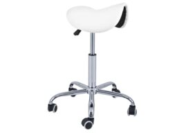 QUIRUMED Pony Stool 5 Wheels, Chrome Base, White, Upholstered in Leatherette, Height Adjustable, Lightweight, Ergonomic Design, Rotatable, Up to 150 kg