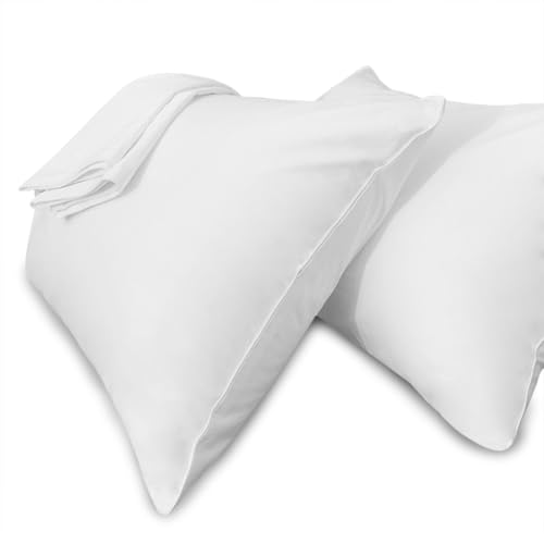 Pillow Cases Queen Size Hidden Zippered 100% Cotton Hypoallergenic Bed Bug & Dust Mite Resistant White Pillow Protectors for Easy Care, 2 PACK