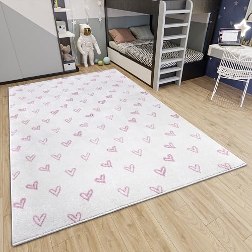 Hanse Home Adventures Children's Rug - Modern Heart Pattern Rug Boys Girls for Children's Room, Playroom, Teenager's Room, Living Room - Cream Pink, 120 x 170 cm