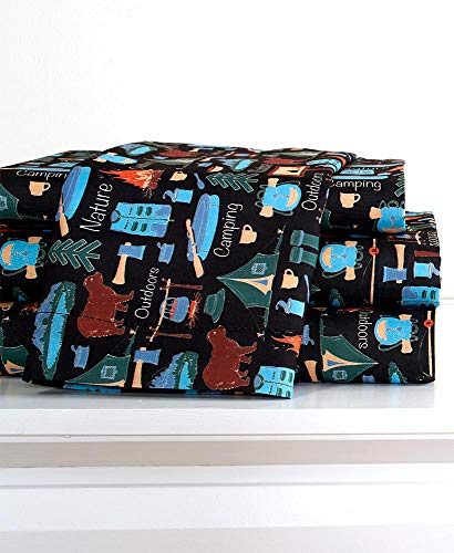 The Lakeside Collection Campsite Sheet Set with Retro, Rustic Camping Print - King