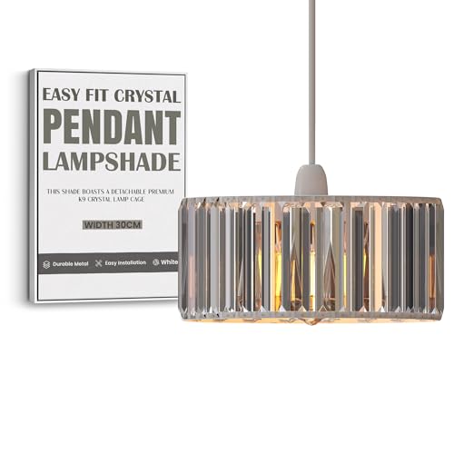 Modern Light Shade with Clear Acrylic Crystals 30cm x 15cm, Lampshades for Ceiling Lights, Reducer Rings Pendant Light Shade, Lamp Shades for Bedroom, Living Room, Kitchen, Hallway