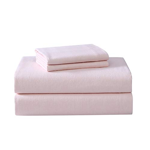 Laura Ashley - Full Sheet Set, Cotton Flannel Bedding, Brushed for Extra Softness & Comfort (Bright Blush, Full)