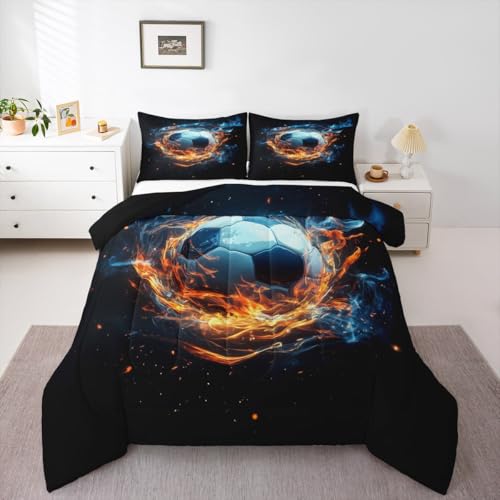 jejeloiu Boys 3D Soccer Comforter Set Full Size Kids Football Bedding Set for Girls Teens Sports Ball Gaming Theme Duvet Quilt Room Decor