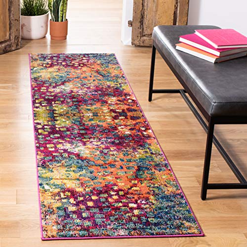 SAFAVIEH Boho Rug for Living Room, Dining Room, Bedroom - Monaco Collection, Short Pile, in Pink and Multi, 67 x 300 cm