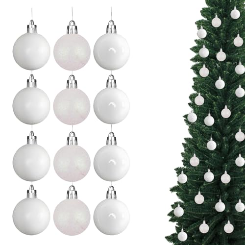 30mm/12Pcs Christmas Baubles Shatterproof White, Christmas Tree Decorations Ball Ornaments Balls Xmas Hanging Decorations Holiday Decor - Shiny,Matte,Glitter