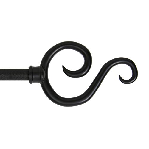 "Kenney KN65273 Large Plastic Scroll End Standard Decorative Window Curtain Rod, 28-48"" Adjustable Length, Black Finish, 5/8"" Diameter Steel Tube"