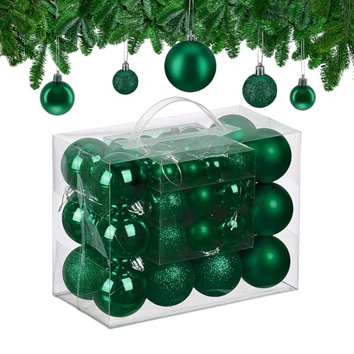 Relaxdays Christmas Baubles, Set of 50, Tree Ornament, Holiday Decorations, Plastic, Glittery, Matte & Shiny, Dark Green