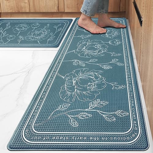 "Kitchen Floor Mat Set of 2, Anti Fatigue Kitchen Mat 17""x59""+17""x29"" - Non-Slip Cushioned Waterproof Kitchen Rug, PVC Comfort Kitchen Mats and Rugs for Kitchen, Office, Home, Laundry"
