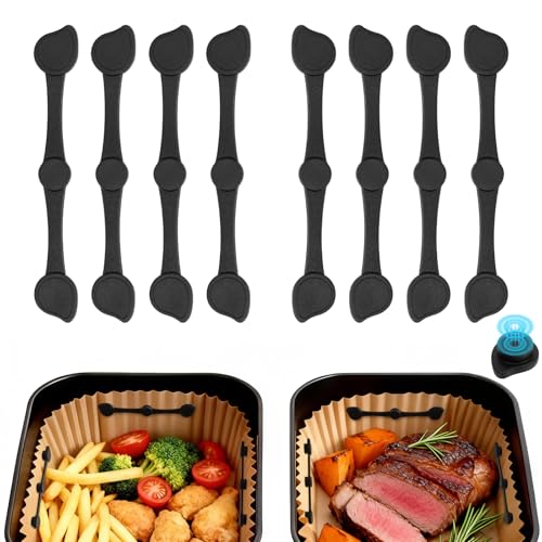 Alyvisun 8Pcs Air Fryer Silicone Magnets, Fits Single & Dual Basket - Reusable Holders Help Keep Parchment Liners Secure During Cooking