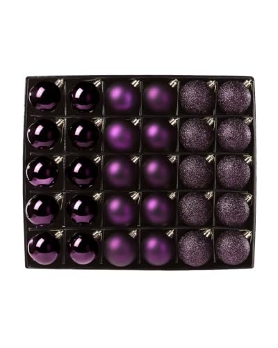 WeRChristmas Set of 50 Purple Shatterproof Christmas Baubles - Set of 50 purple shatterproof baubles with 30 x 5cm and 20 x 6cm ornaments in shiny, matt and glitter finishes