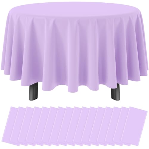 Ragnhild 16 Pack Lavender Plastic Tablecloths for Round Tables, Premium Decorative Light Purple Disposable Table Cloths for Parties, Round Party Table Cover for Birthday Wedding Baby Shower, 84 Inch