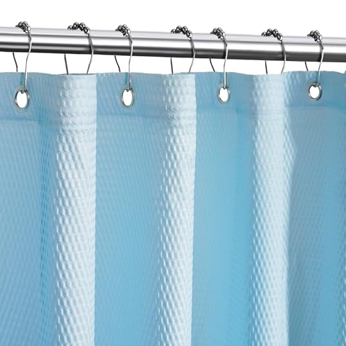 Tititex Solid Sky Blue Cloth Fabric Shower Curtain Liner with 2 Magnets - Texture Soft Hotel Quality Waterproof Shower Liner, Light-Weight & Machine Washable 72x72 inch