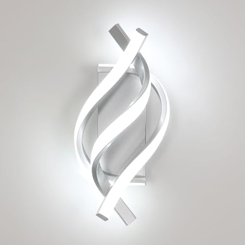 Comey LED Wall Light 22W 2500LM, Silver Creative Spiral LED Wall Sconce, 6500K Cool White Wall Lamp for Bedroom Living Room Corridor Hallway