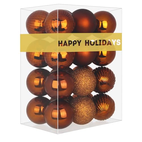 "GameXcel Christmas Balls Ornaments - Shatterproof Bronze 2.5"" Hanging Ornaments - Mixed Finish (Shiny, Matte, Glitter, Drenched) - 24pcs - Wedding, Christmas"