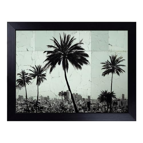 Lap Tray with Bean Bag Cushion, Expressive Palm Trees - Handmade in the UK, Raised Wooden Edge, Padded Cushion, Heat-Resistant Wipe-Clean Surface, for Meals, Laptops and Crafts