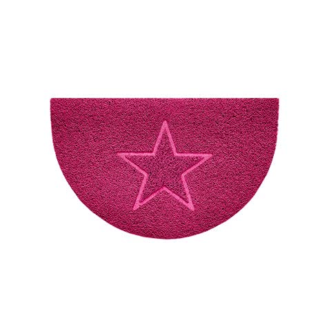 Nicoman Embossed Halfmoon Half Circle Door Mat Dirt-Trapper Jet-Washable Doormat 70x44cm (Pink, STAR Shape) - Use Indoor or Sheltered Outdoor
