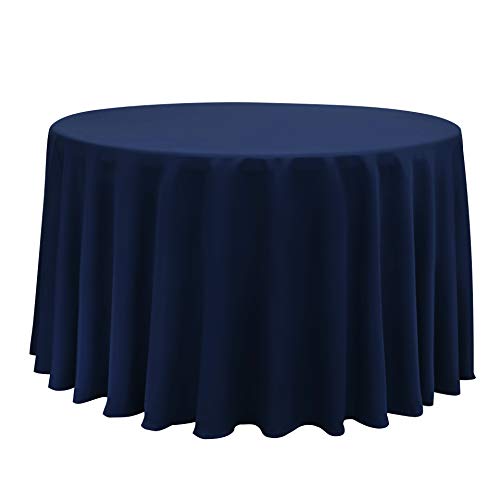 Obstal 210GSM Round Table Cloth, Oil-Proof Spill-Proof and Water Resistance Microfiber Tablecloth, Decorative Fabric Circular Table Cover for Outdoor and Indoor Use (Navy Blue, 108 Inch Diameter)