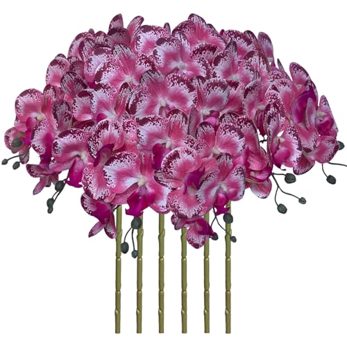 FagusHome 32 Inch Artificial Phalaenopsis Flowers 6 Pcs Artificial Orchid Flowers Stem Plants for Home D??cor (Pink Piebald)
