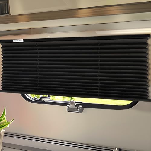 "RVINGPRO RV Blinds for Camper Windows, RV Window Shades, 26""W x 38""L, Black - Camper Replacement Blinds, Privacy Protection, for RV, Camper, Travel Trailer"
