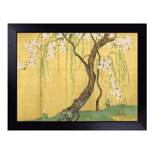 Lap Tray with Bean Bag Cushion, Cherry & Maple Trees By Sakai Hoitsu - Handmade in the UK, Raised Wooden Edge, Padded Cushion, Heat-Resistant Wipe-Clean Surface, for Meals, Laptops and Crafts