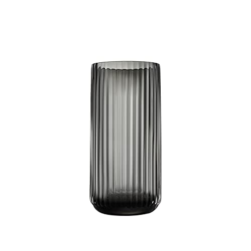 Small Cylinder Shape Gray Ribbed Glass Vase for Farmhouse Dining Table Centerpieces Decoration