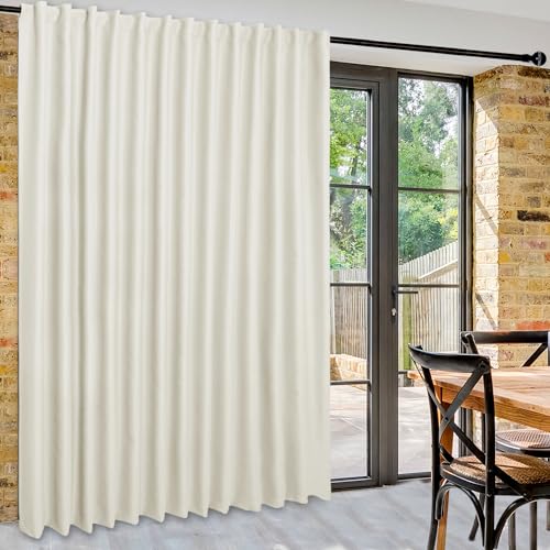 DWCN Privacy Room Divider Blackout Curtain - Patio Sliding Door Curtains, Extra Wide Thermal Curtains with Back Tab & Rod Pocket for Living Room and Bedroom Partition, 100 x 108 Inches, Ivory