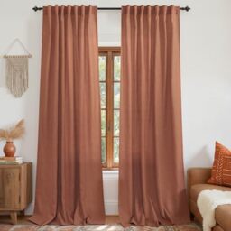 KOUFALL Linen Rust Curtain Panels for Living Room 96 Inch Length Brick Terracotta Back Tab Rod Pocket Semi Sheer Boho Window Curtains Patio Door Bedroom Bohemian Decor Inches Long Set 2 Panels, 52x96