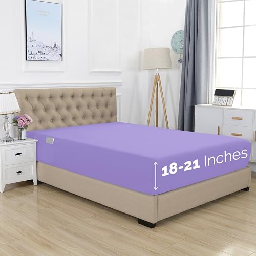 Elegant Comfort 1500 Premium Hotel Quality 18-21 Inches Deep - Extra Deep Pocket Single Fitted Sheet for High Mattress, Luxury and Softest, Smart Pocket - Wrinkle Free, Twin/Twin XL, Lilac