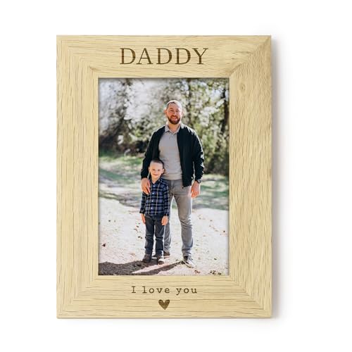 Daddy I Love You Photo Frame 4x6, Engraved Wooden Picture Frame for Daddy, Fathers Day Gift from Child, Children, Dad Birthday Gift, Keepsake Frame (Portrait)