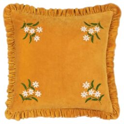 furn. Daisy Frill Embroidered Cotton Velvet Feather Filled Cushion